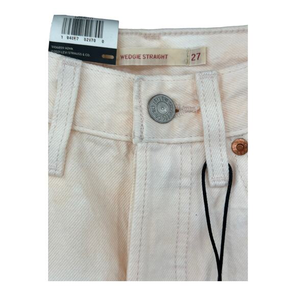 Levis Jeans Women 27x28 Premium Wedgie Straight Pink Button Fly High Rise‎ Big E - Picture 4 of 16